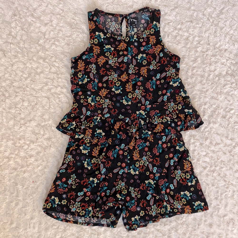 Girls Black Floral Romper